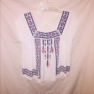 White and Navy Blue Blouse.